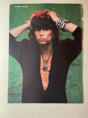 Steven Tyler Pinup - Black Jacket with Green Background